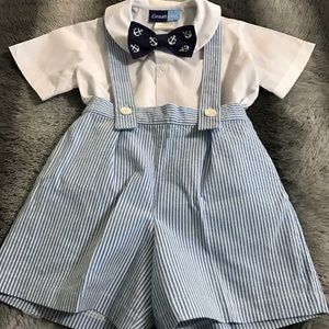 Blue and White Striped Boys 4 Piece Suit